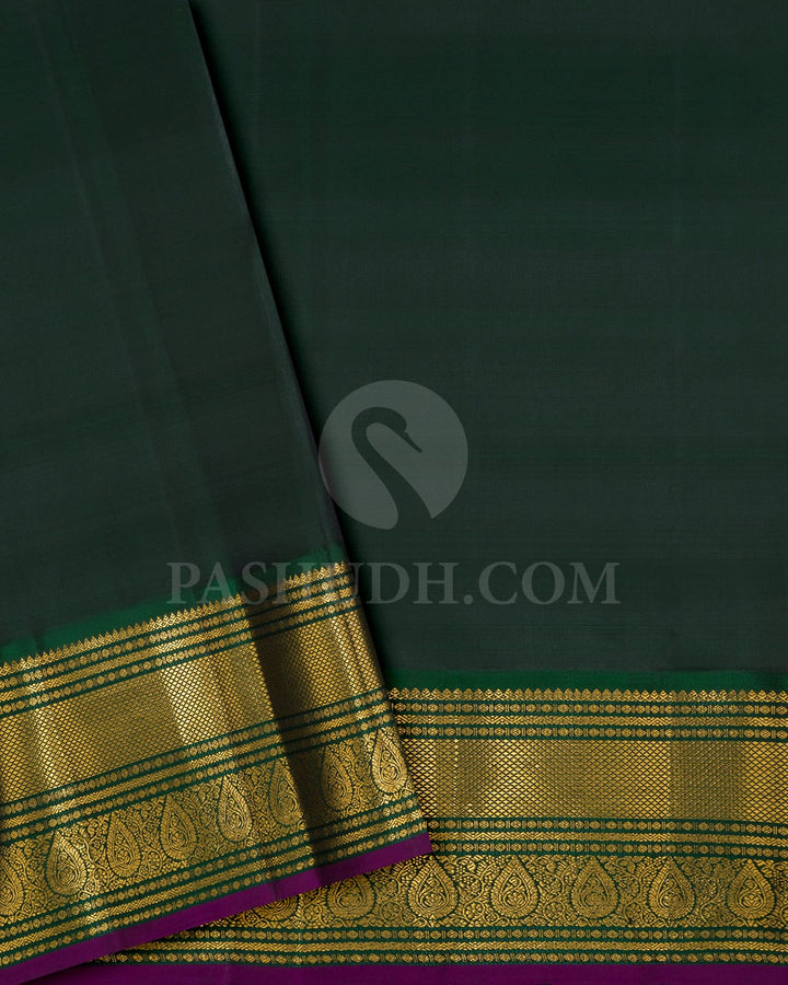 Red With Bottle Green Shimmer Organza Kanjivaram Silk Saree-S1767(A)