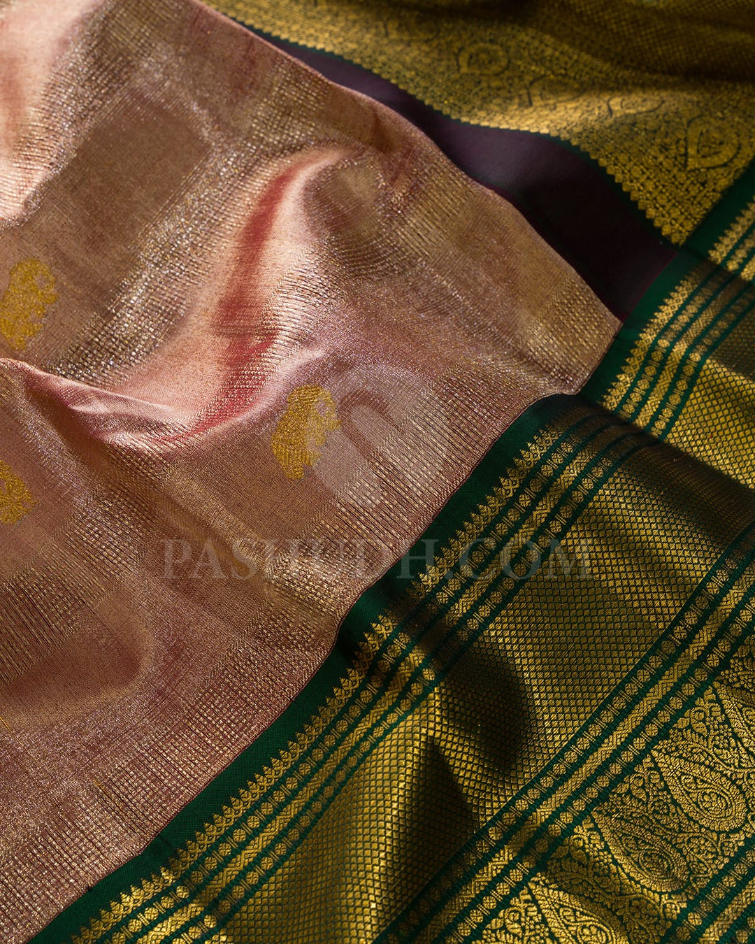 Red With Bottle Green Shimmer Organza Kanjivaram Silk Saree-S1767(A)