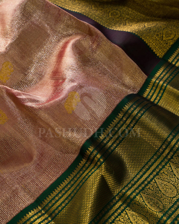 Red With Bottle Green Shimmer Organza Kanjivaram Silk Saree-S1767(A)