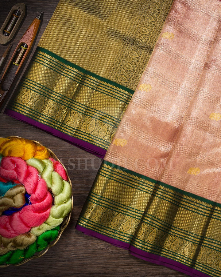 Red With Bottle Green Shimmer Organza Kanjivaram Silk Saree-S1767(A)