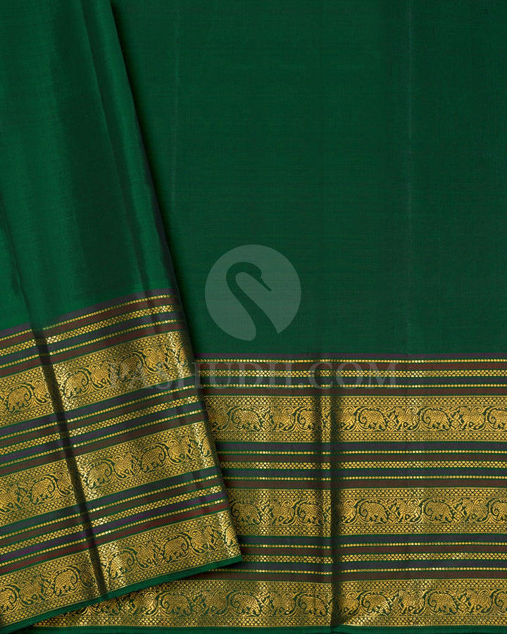 Sunflower Yellow And Bottle Green Kanjivaram Silk Saree-S1233(E)