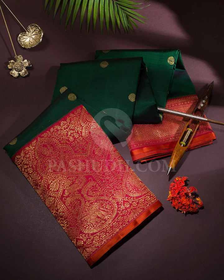 Bottle Green With Red Traditional Kanjivaram Silk Saree-S1769(A)