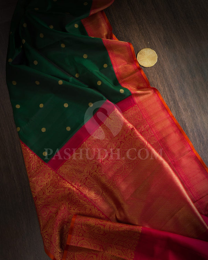 Bottle Green With Red Traditional Kanjivaram Silk Saree-S1769(A)