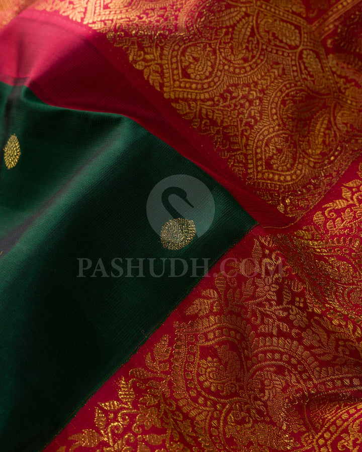 Bottle Green With Red Traditional Kanjivaram Silk Saree-S1769(A)