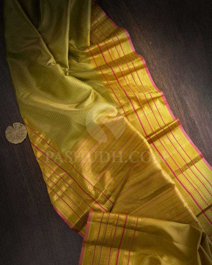 Olive Green With Aniseed Green Kanjivaram Silk Saree-S1062(Q)