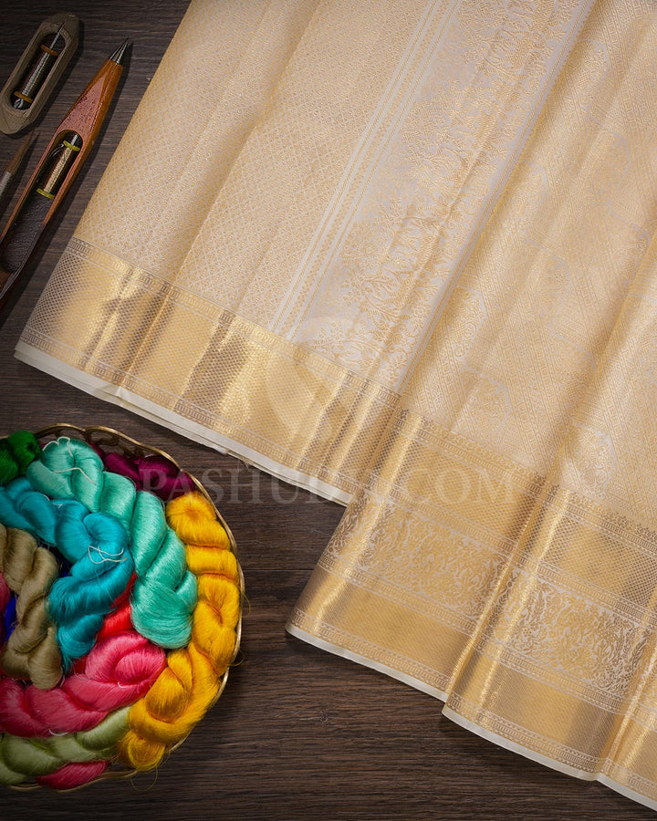 Half White Bridal Kanjivaram Silk Saree-DA9