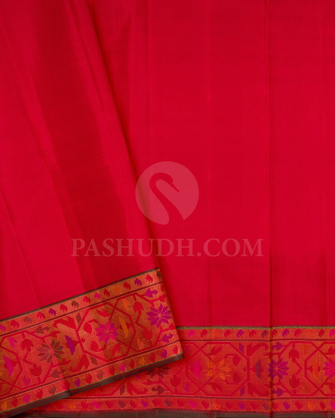 Sage Green With Bright Red Kanjivaram Silk Saree-S1691(C)