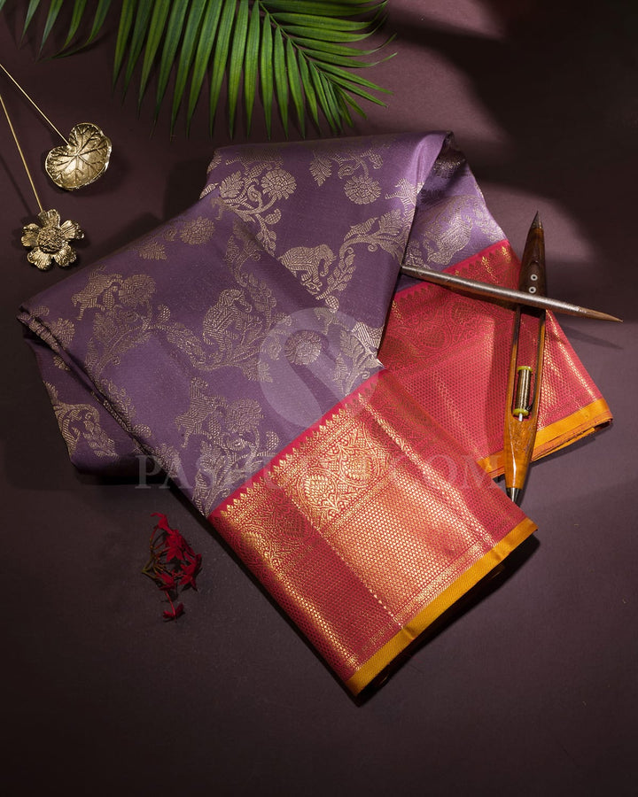 Lilac Luster With Salmon Pink Kanjivaram Silk Saree-S1770(A)