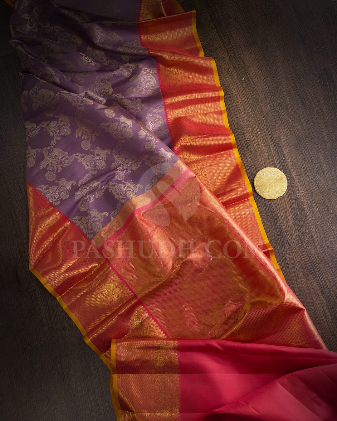 Lilac Luster With Salmon Pink Kanjivaram Silk Saree-S1770(A)