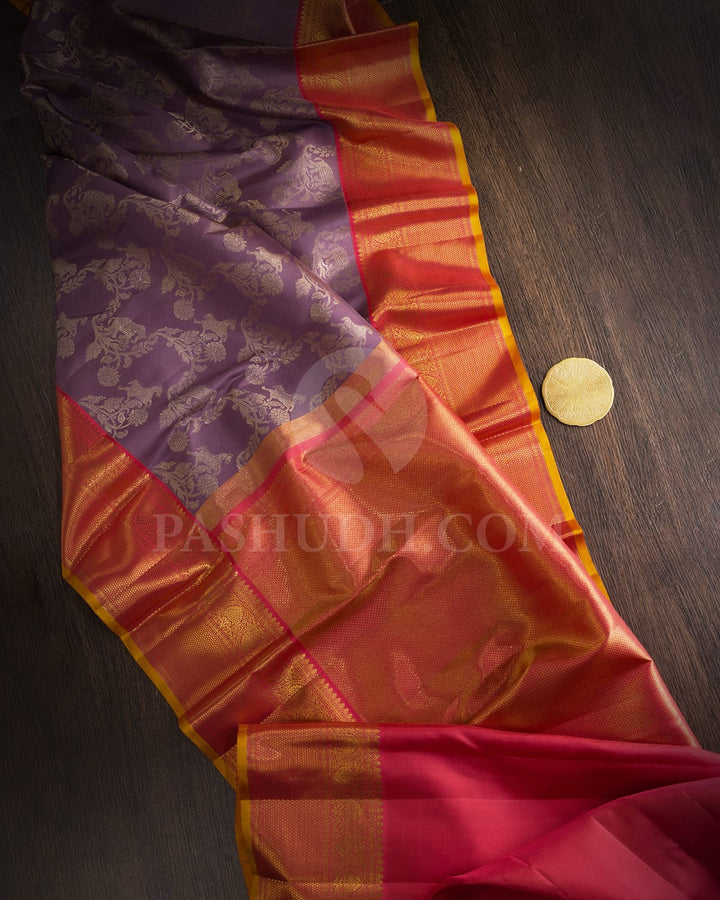 Lilac Luster With Salmon Pink Kanjivaram Silk Saree-S1770(A)