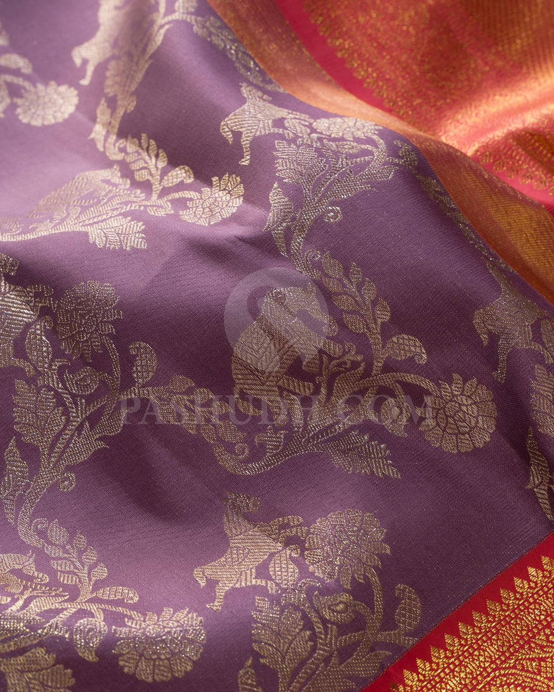 Lilac Luster With Salmon Pink Kanjivaram Silk Saree-S1770(A)