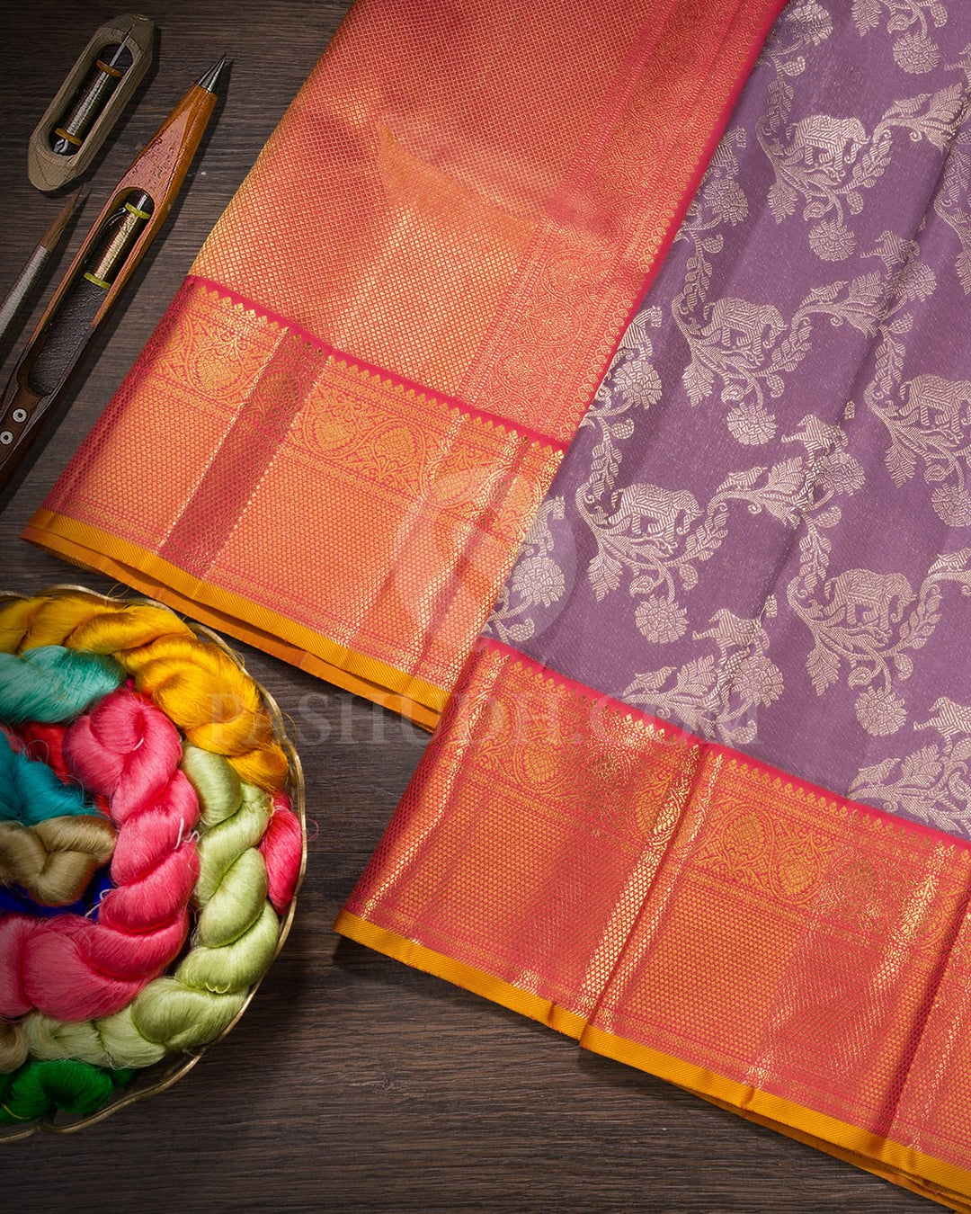 Lilac Luster With Salmon Pink Kanjivaram Silk Saree-S1770(A)