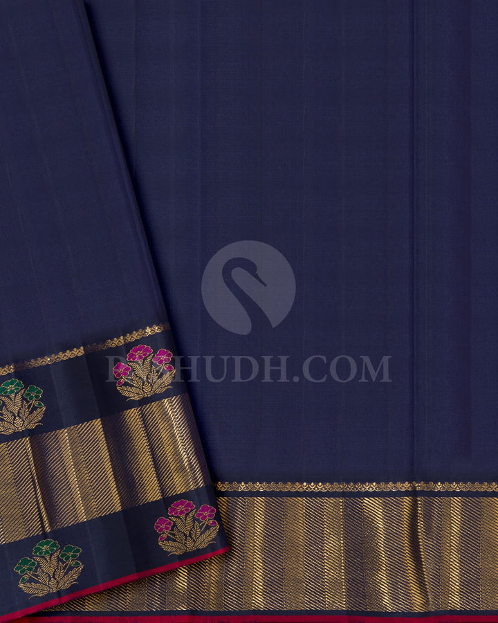 Yellow And Peach With Navy Blue Kanjivaram Silk Saree-S1728(B)