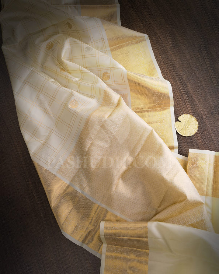 Half White Bridal Kanjivaram Silk Saree-DA10