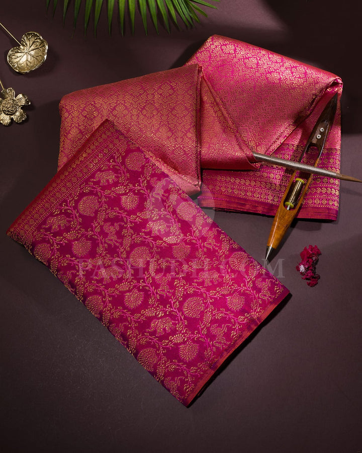 Punch Pink With Dual Shaded Raspberry Pink Kanjivaram Silk Saree-S1095(F)