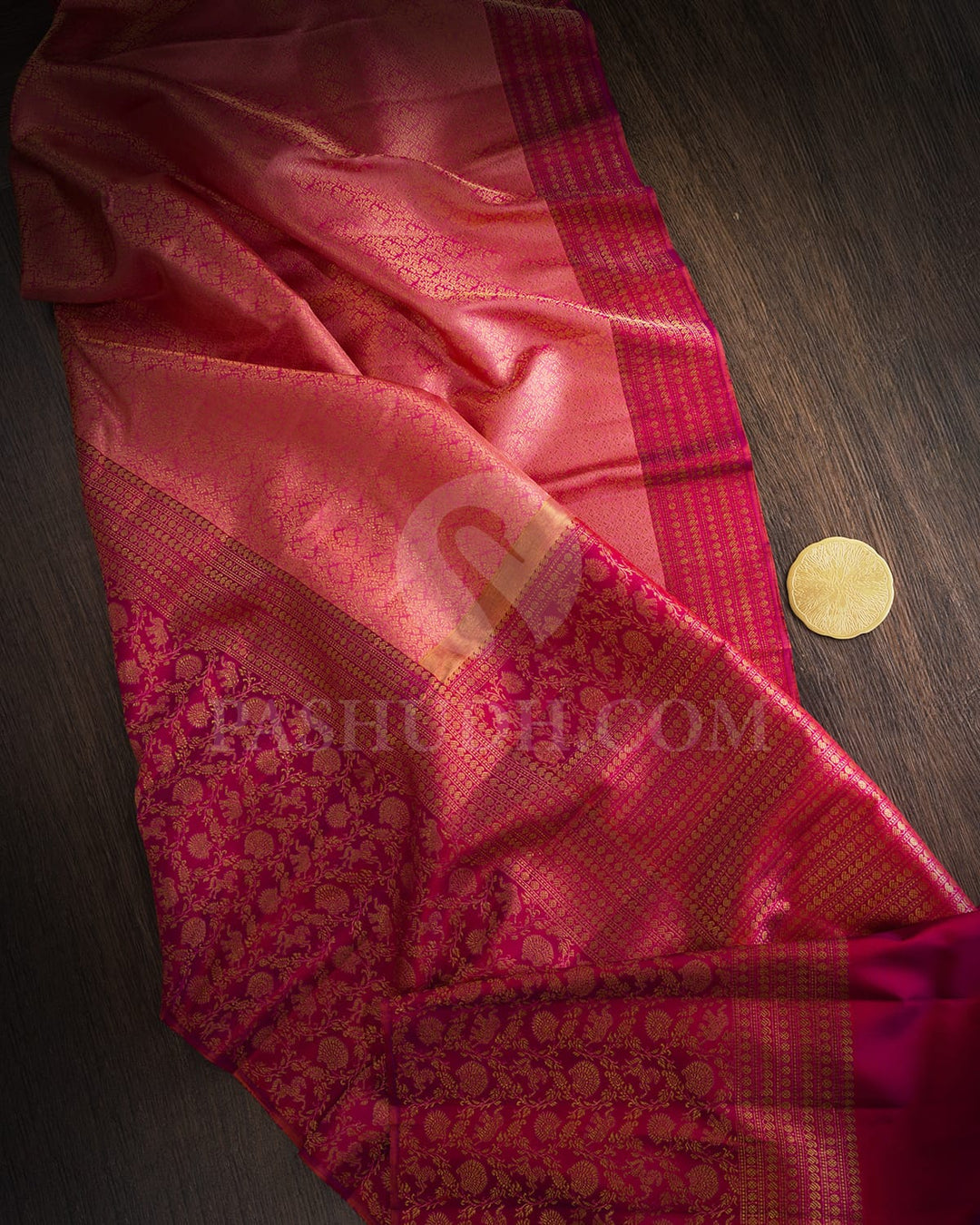 Punch Pink With Dual Shaded Raspberry Pink Kanjivaram Silk Saree-S1095(F)