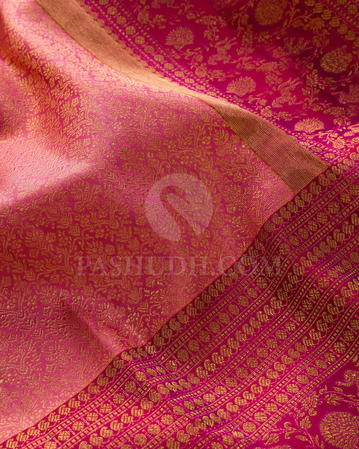 Punch Pink With Dual Shaded Raspberry Pink Kanjivaram Silk Saree-S1095(F)