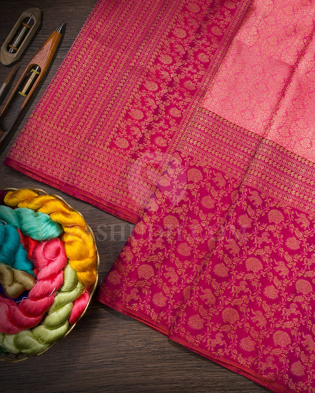Punch Pink With Dual Shaded Raspberry Pink Kanjivaram Silk Saree-S1095(F)