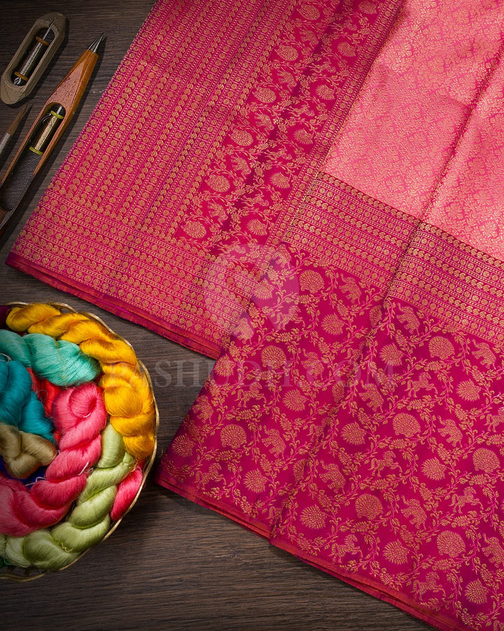 Punch Pink With Dual Shaded Raspberry Pink Kanjivaram Silk Saree-S1095(F)