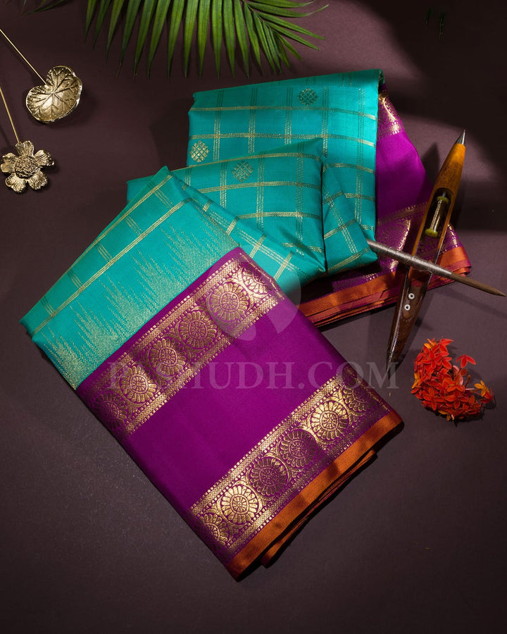 Sapphire Green With Purple Kanjivaram Silk Saree-S1748(B)