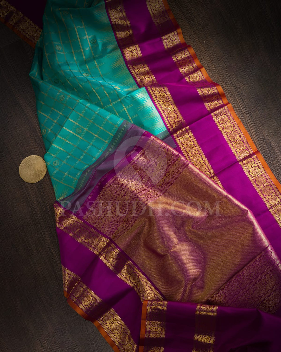 Sapphire Green With Purple Kanjivaram Silk Saree-S1748(B)