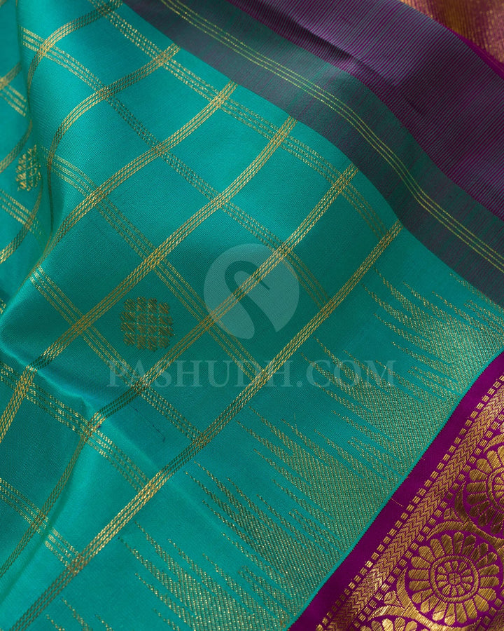 Sapphire Green With Purple Kanjivaram Silk Saree-S1748(B)
