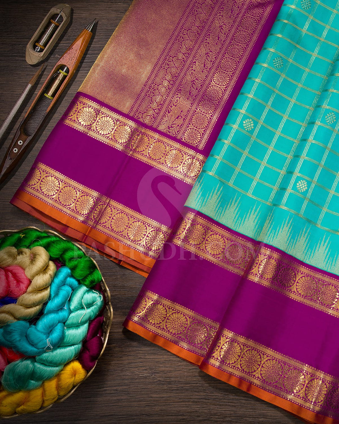 Sapphire Green With Purple Kanjivaram Silk Saree-S1748(B)
