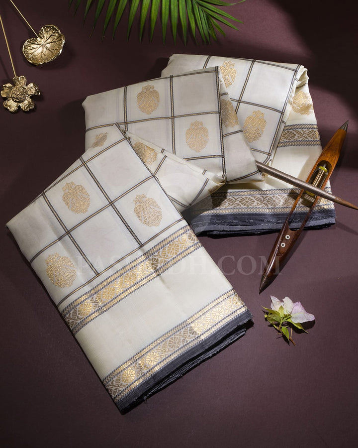 Half White Kanjivaram Silk Saree-S1717(B)