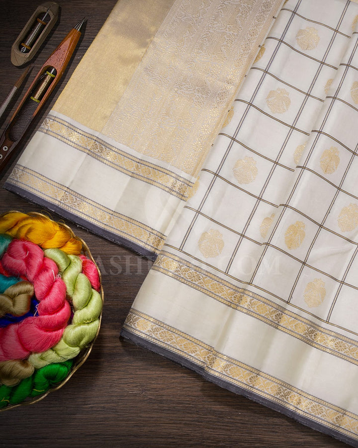 Half White Kanjivaram Silk Saree-S1717(B)