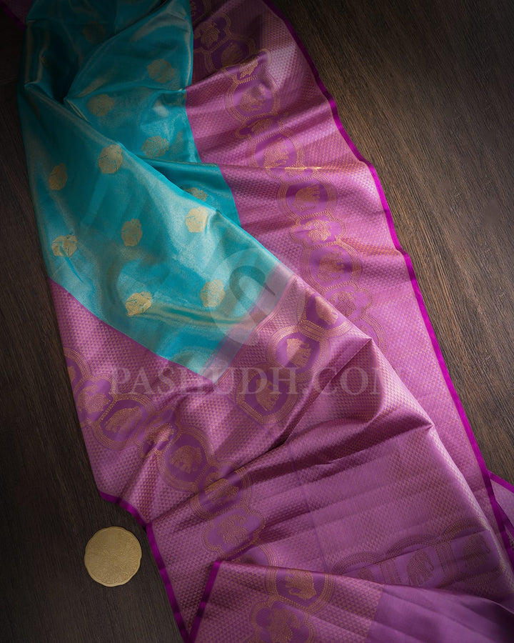 Sky Blue With Bright Lilac Kanjivaram Silk Saree-S1585(E)