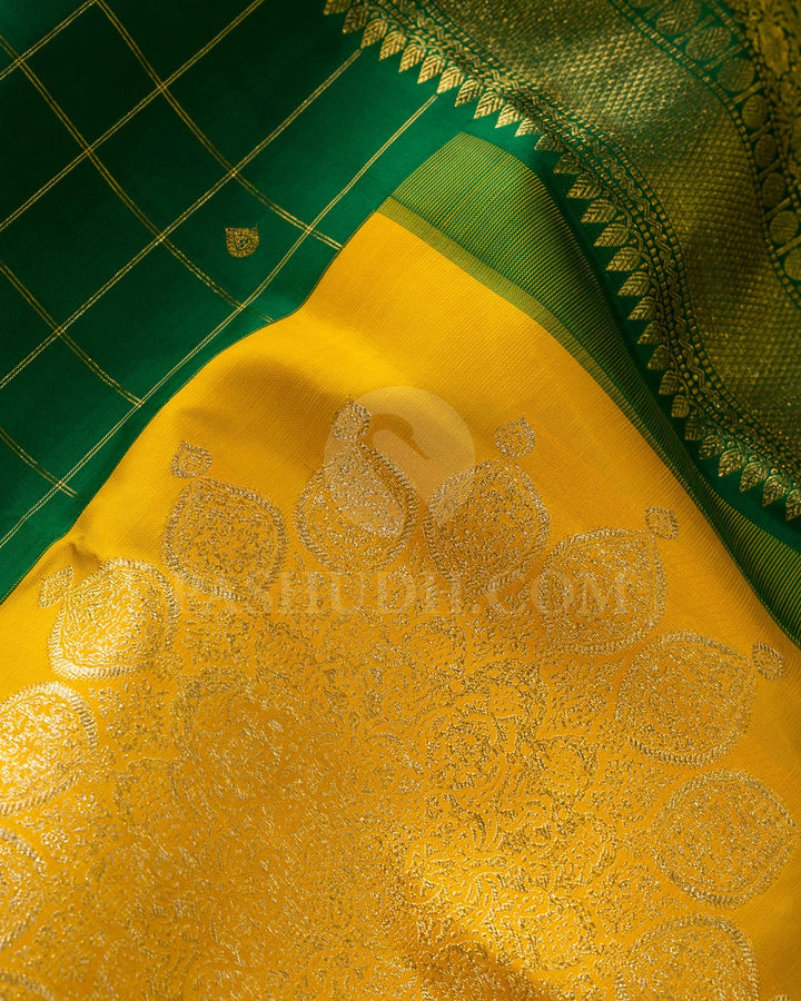 Japanese Laurel With Sunflower Yellow Kanjivaram Silk Saree-S1703(D)