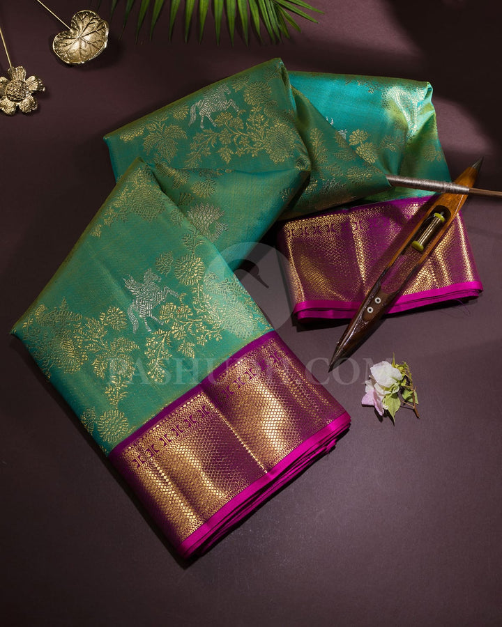 Dual Shaded Green With Purple Bridal Kanjivaram Silk Saree-S1774(A)