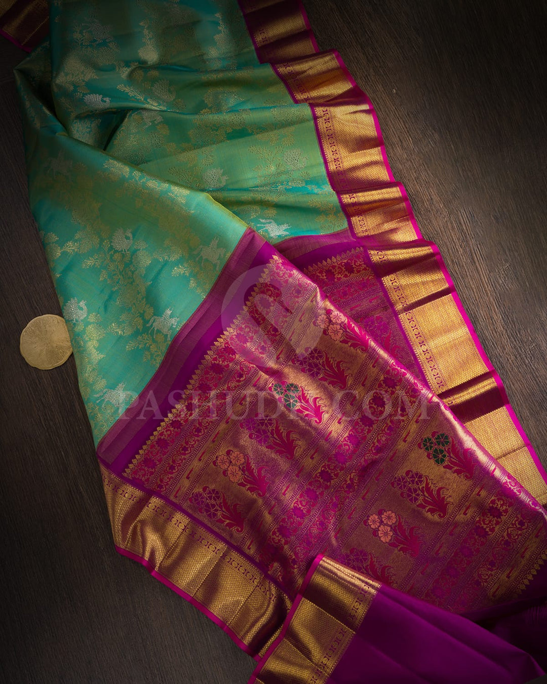 Dual Shaded Green With Purple Bridal Kanjivaram Silk Saree-S1774(A)