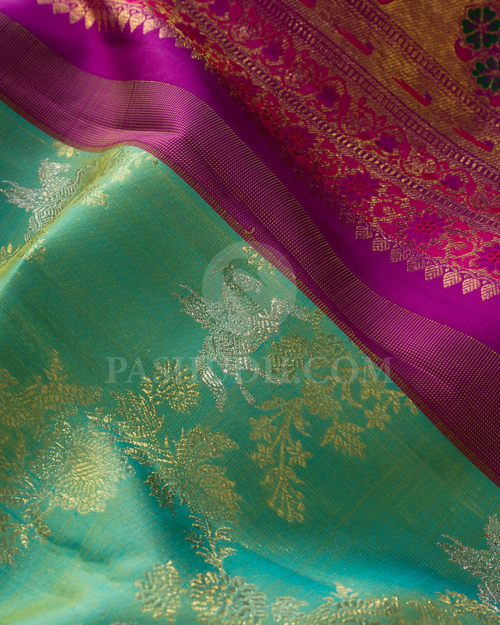 Dual Shaded Green With Purple Bridal Kanjivaram Silk Saree-S1774(A)