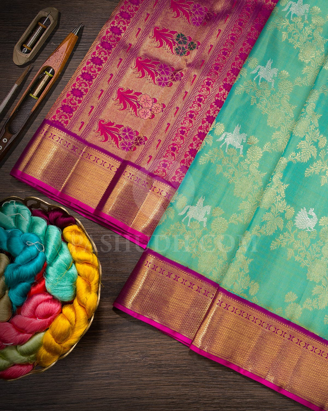 Dual Shaded Green With Purple Bridal Kanjivaram Silk Saree-S1774(A)