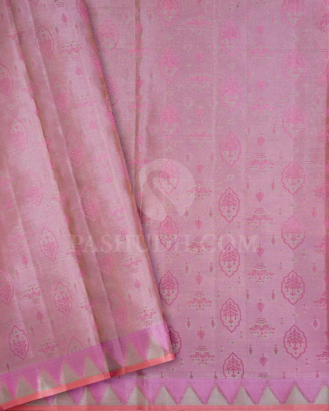 Pastel Pista Green With Lilac Kanjivaram Silk Saree-D685(B)