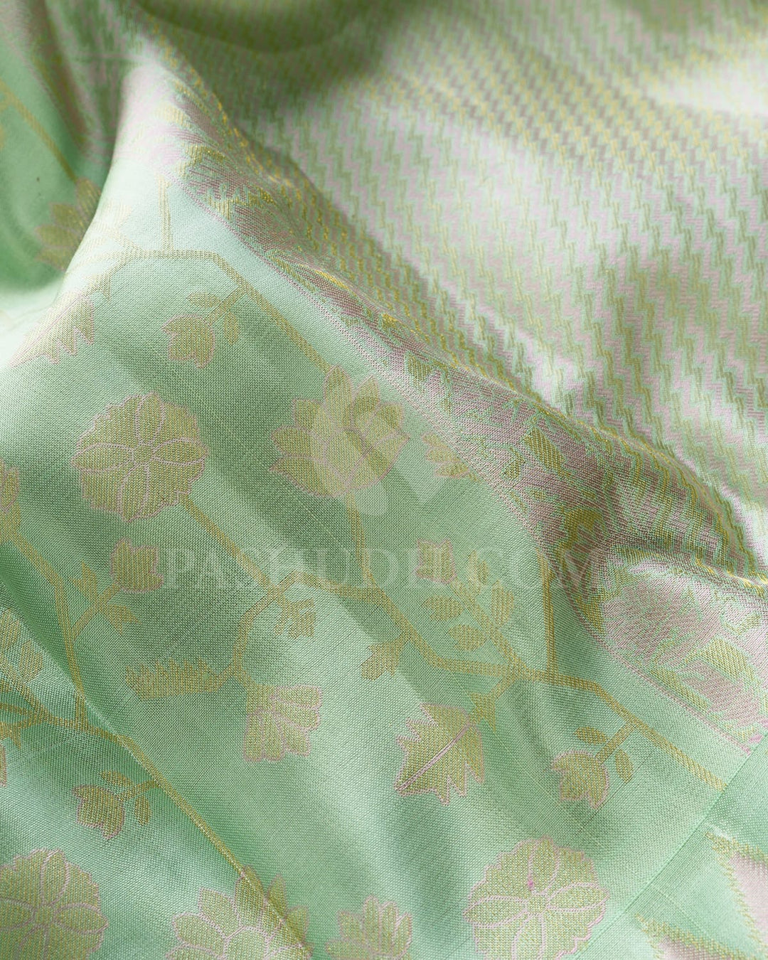 Pastel Pista Green With Lilac Kanjivaram Silk Saree-D685(B)