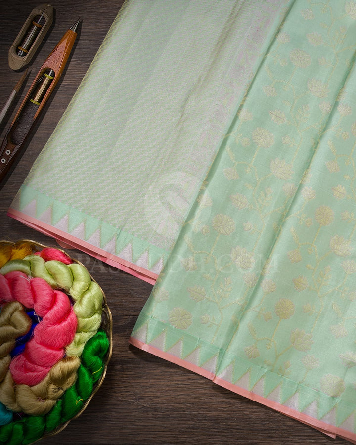 Pastel Pista Green With Lilac Kanjivaram Silk Saree-D685(B)
