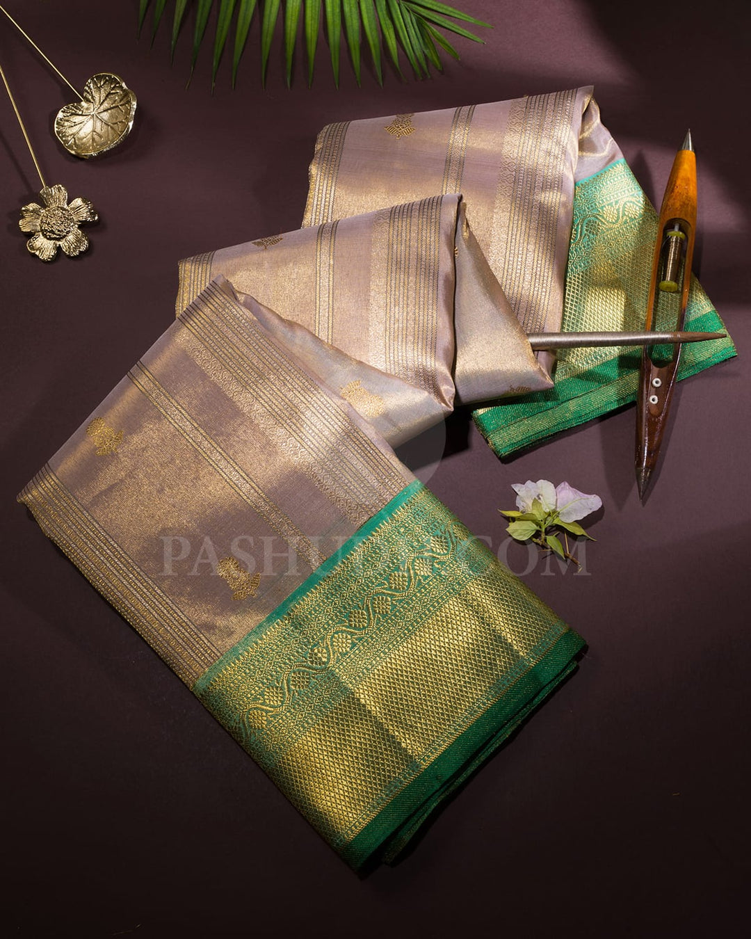 Glacier Grey With Dual Shaded Turquoise Kanjivaram Silk Saree-S1364(F)