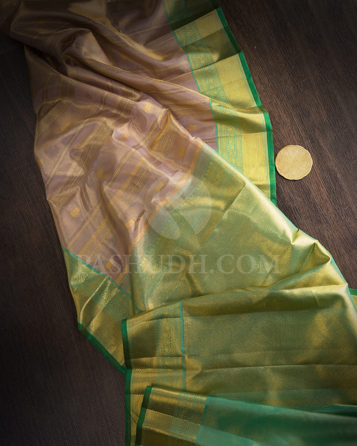Glacier Grey With Dual Shaded Turquoise Kanjivaram Silk Saree-S1364(F)
