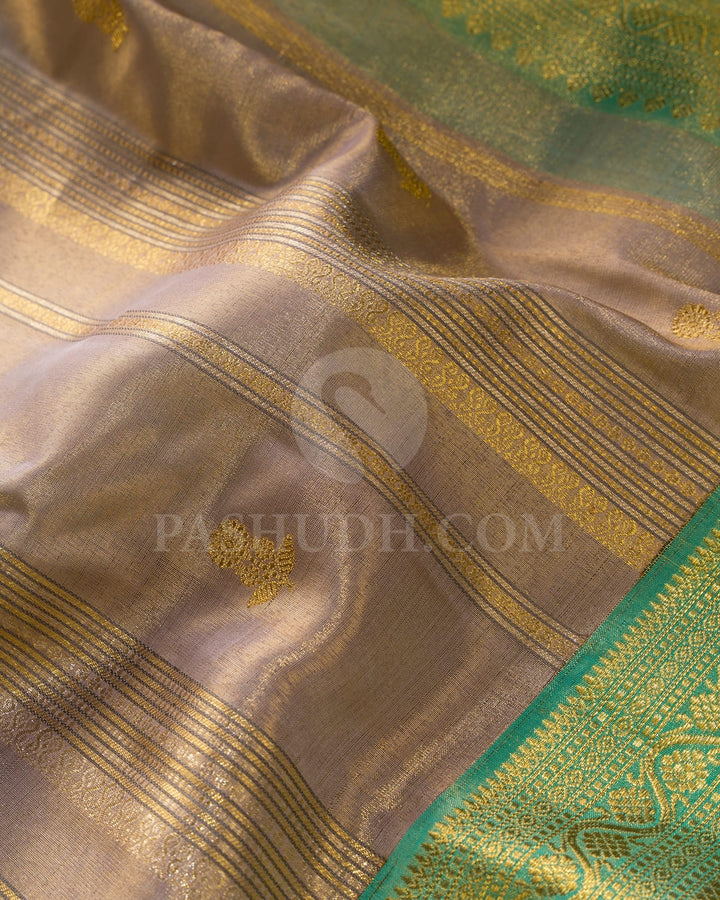 Glacier Grey With Dual Shaded Turquoise Kanjivaram Silk Saree-S1364(F)