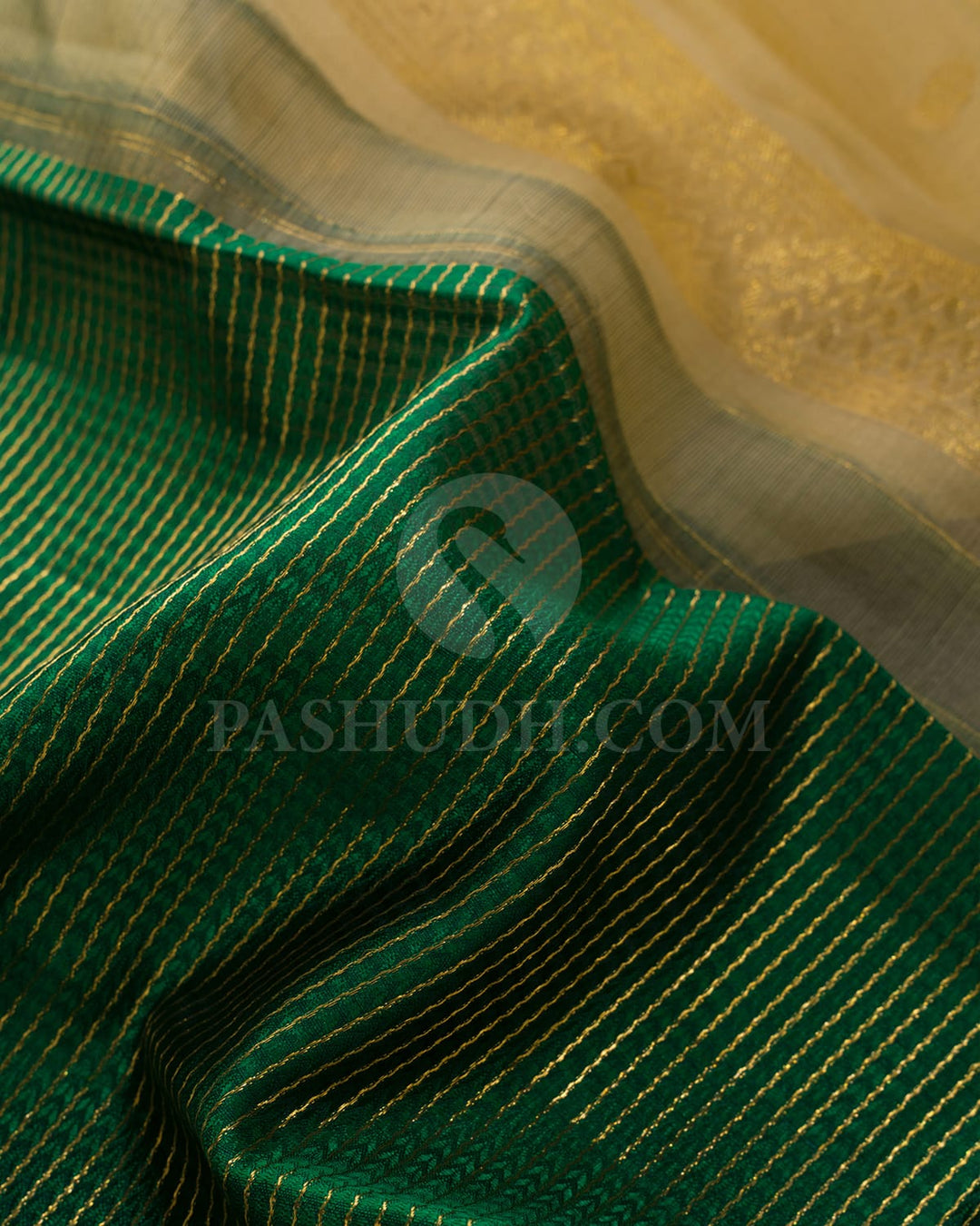 Bottle Green With Beige Kora Organza Kanjivaram Silk Saree-S1704(B)