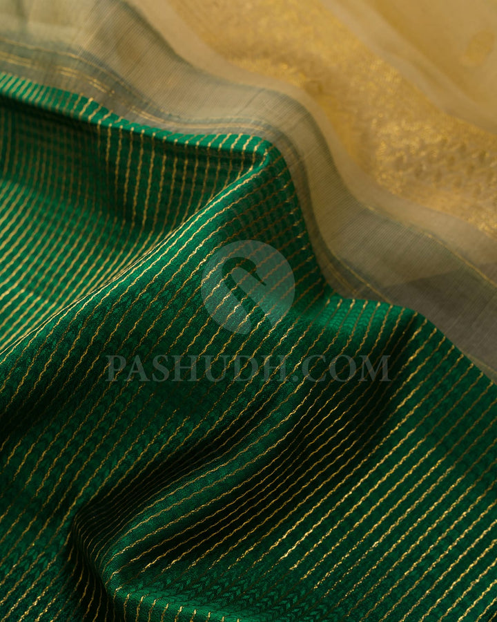 Bottle Green With Beige Kora Organza Kanjivaram Silk Saree-S1704(B)