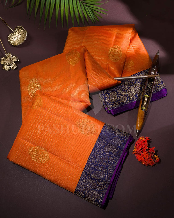 Pumpkin Orange With Midnight Blue Kanjivaram Silk Saree-S1773(A)