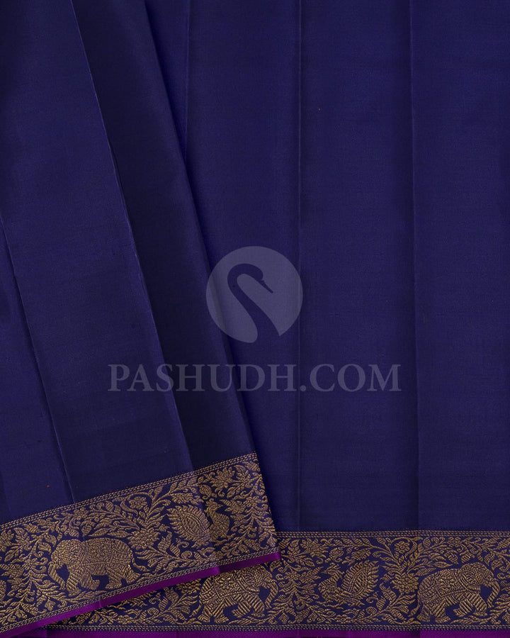 Pumpkin Orange With Midnight Blue Kanjivaram Silk Saree-S1773(A)