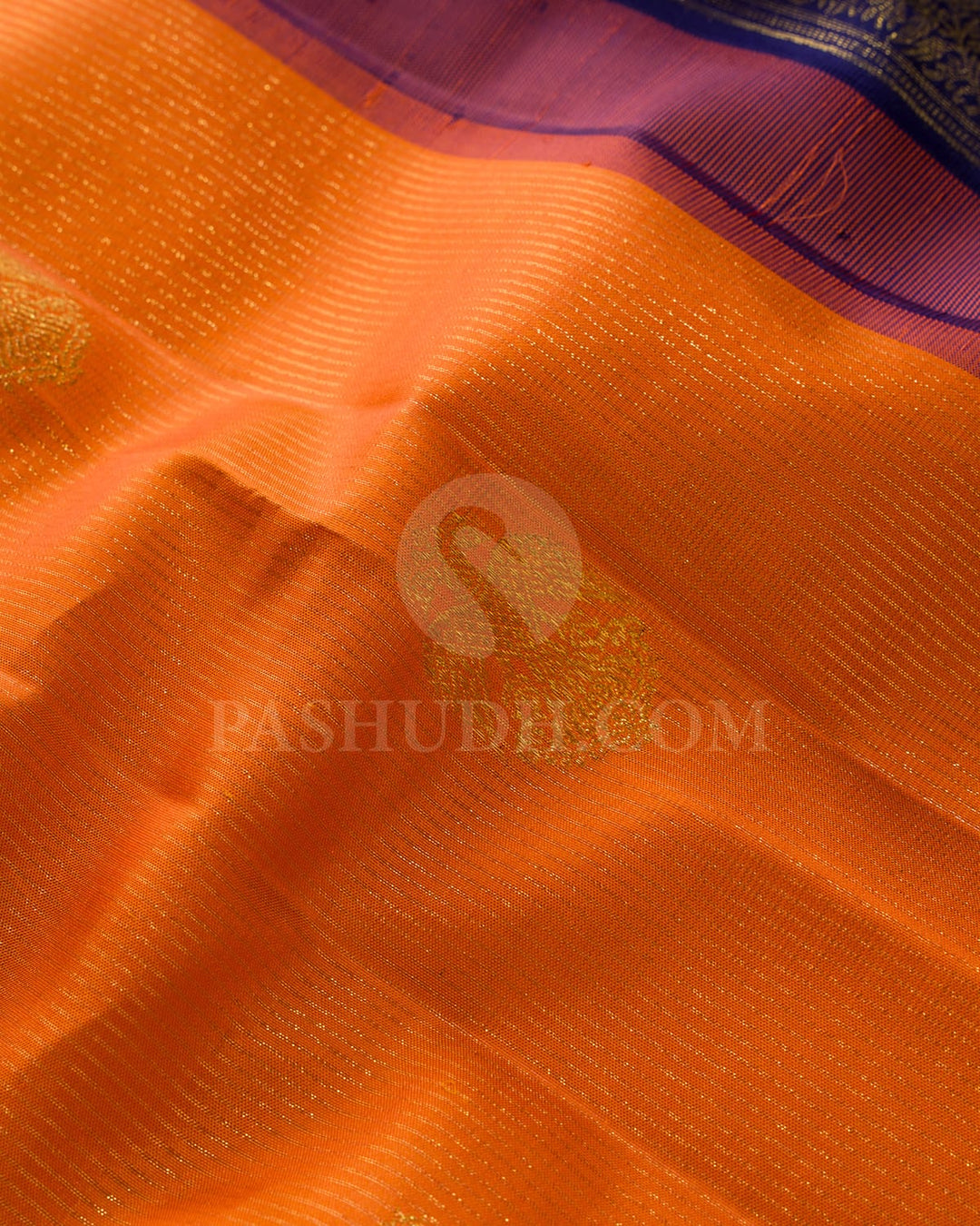 Pumpkin Orange With Midnight Blue Kanjivaram Silk Saree-S1773(A)