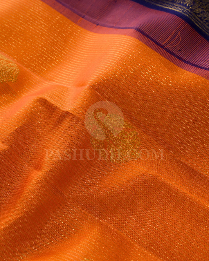 Pumpkin Orange With Midnight Blue Kanjivaram Silk Saree-S1773(A)