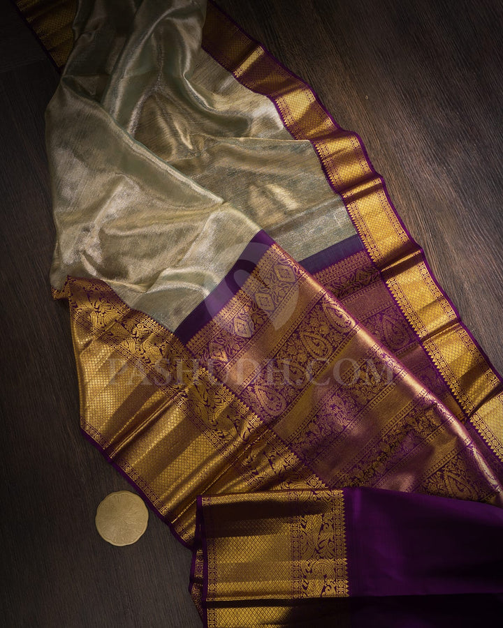Powder Blue With Violet  Organza Shimmer Bridal Kanjivaram Silk Saree-S1765(A)