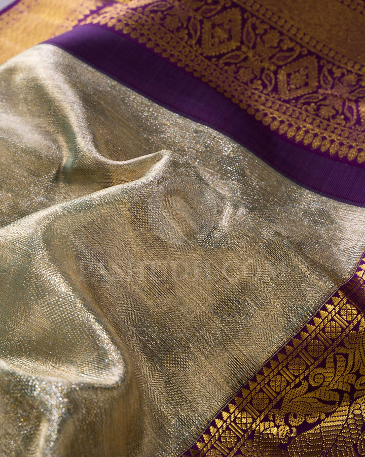 Powder Blue With Violet  Organza Shimmer Bridal Kanjivaram Silk Saree-S1765(A)