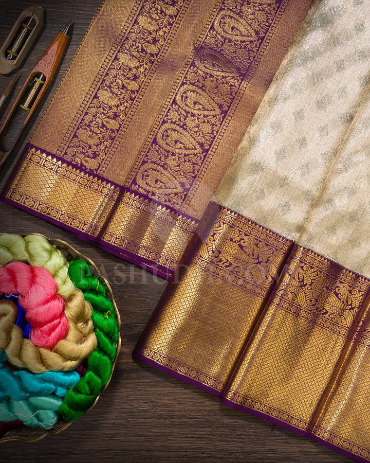 Powder Blue With Violet  Organza Shimmer Bridal Kanjivaram Silk Saree-S1765(A)